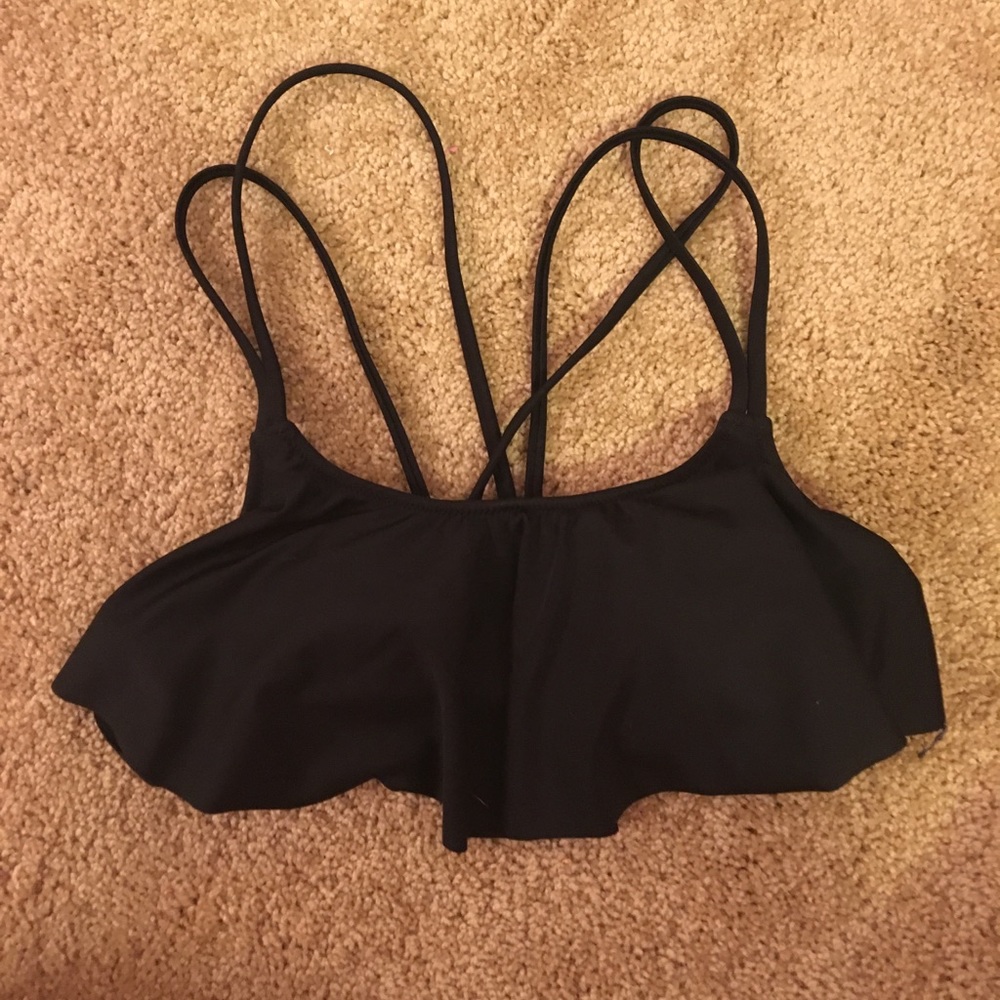 PINK ruffle cross back bathing suit top